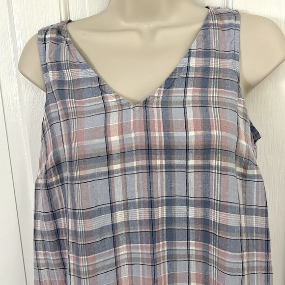 J. JILL Love Linen Madras Maxi Pastel Plaid Tank Pullover Dress PSmall Beachy - Picture 4 of 9